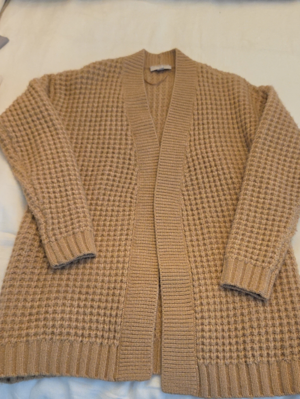 LOFT Men's Waffle-Knit Open Cardigan in Camel